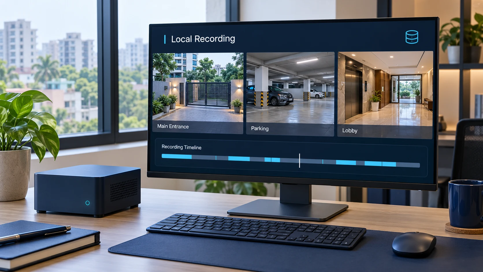 Concept compact AI Box and monitoring dashboard for compatible existing cameras